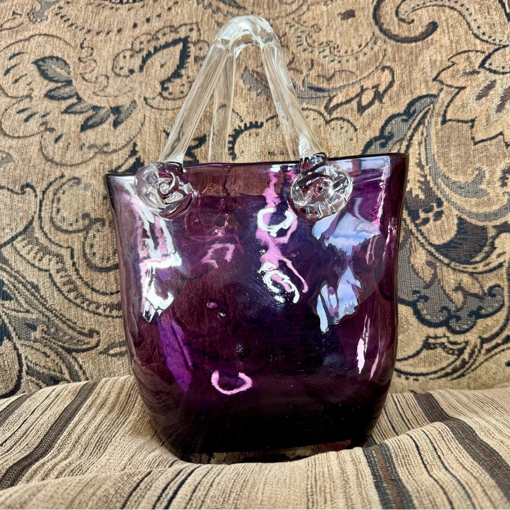 Hand Blown Rich Purple Glass Art with Marbled Swirls